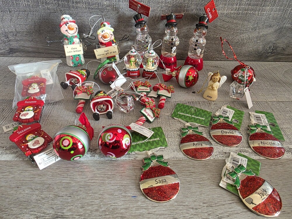 Mini Christmas Ornaments with Names On Lot of 30 Snowmen Misc NOS G37b